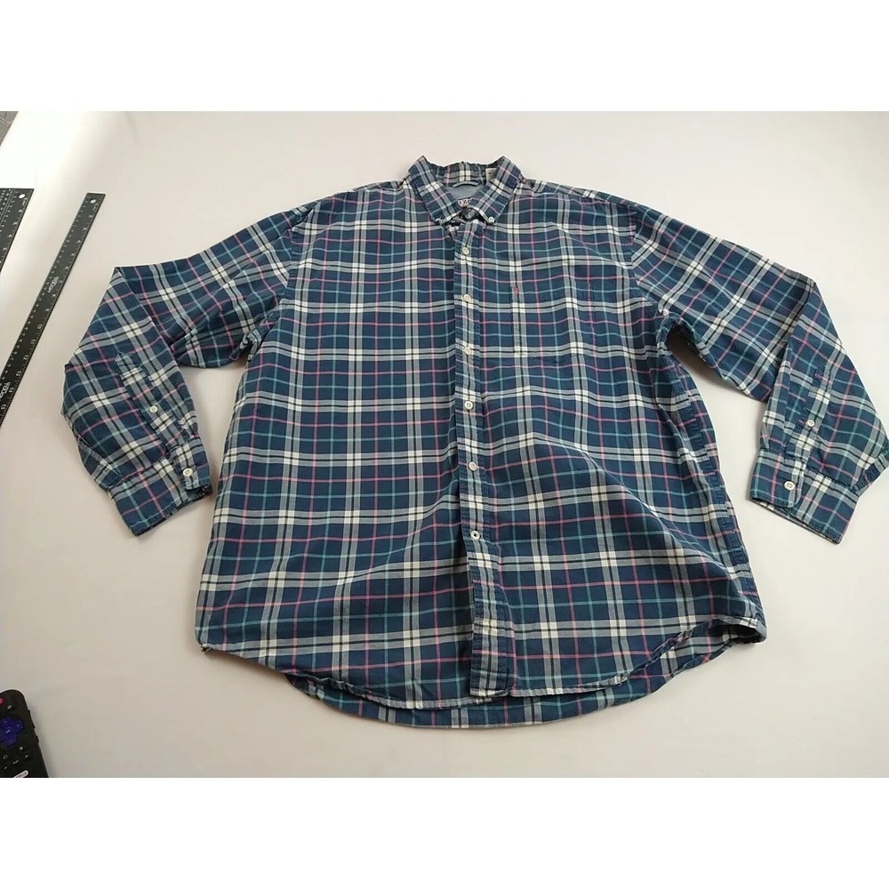 Izod Shirt Men XL Blue Plaid Long Sleeve Office Nerd Classic Preppy College(698)
